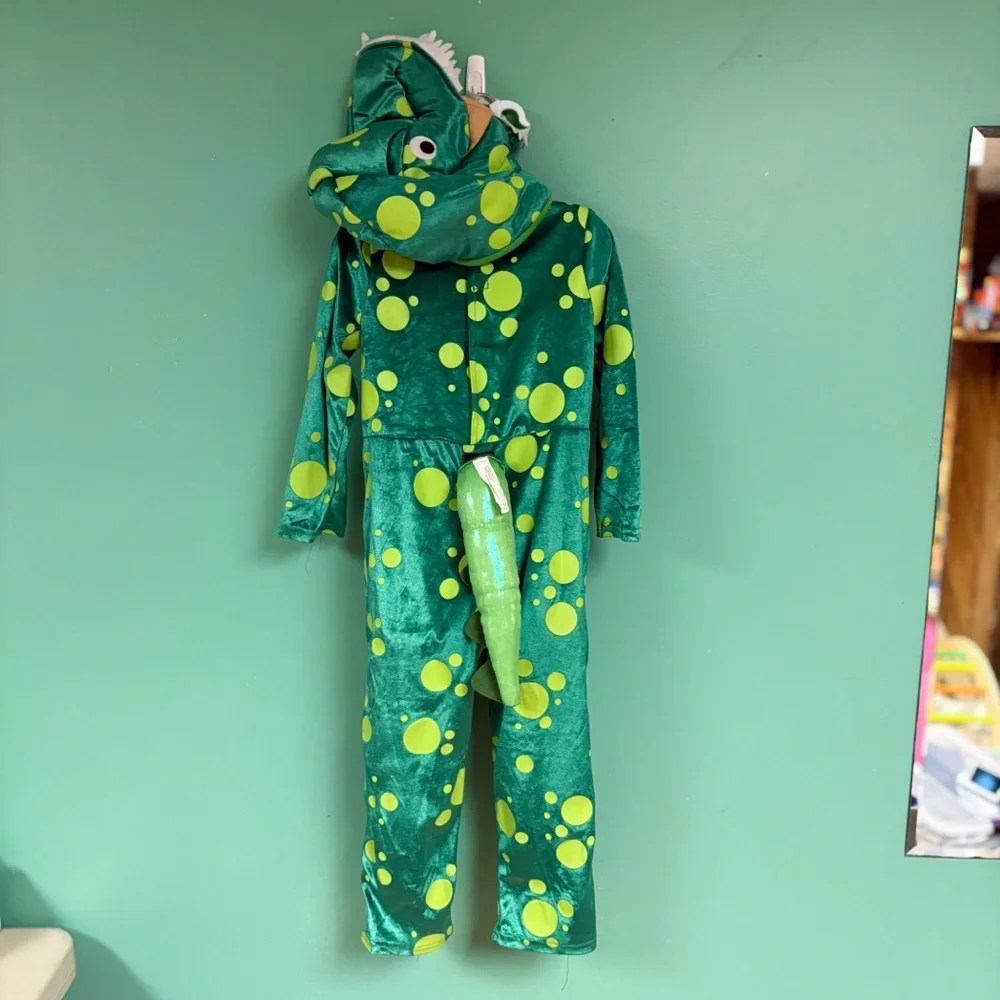 Unbranded Green Glow in the Dark 2Pc Dinosaur Dress Up Pretend Play Costume 4-5T